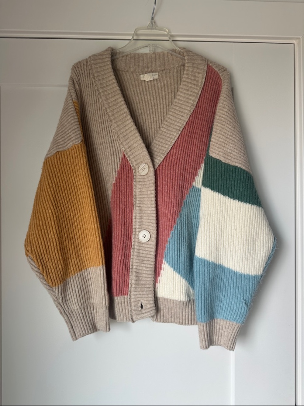 Oversized Colorblock Chunky Knit Cardigan Boho Cozy Sweater
